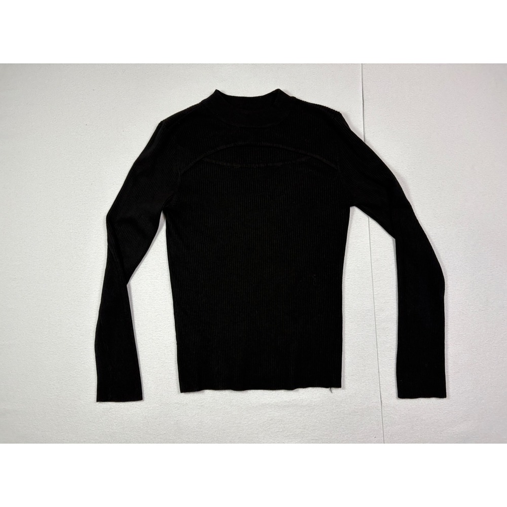 No Boundaries Womens Black Ribbed Cut Out Mock Neck Long Sleeve Top Large 11-13